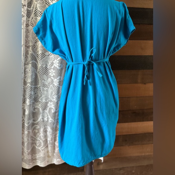 Blue Authentic Mexican Flower Embroidered Short Sleeve Midi Dress One Size - Picture 7 of 9